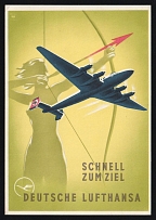 1938 'Get to Your Destination Quickly Deutsche Lufthansa', Propaganda Postcard, Third Reich Nazi Germany