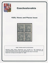 The One Man Collection of Czechoslovakia - Views and Places issue - EXHIBITION STYLE COLLECTION: 1929, three Collection pages filled with 42 mint and used (25 - various cancellations) stamps, representing 12 proofs, including two …