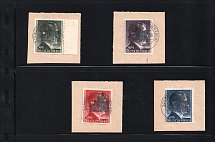 1945 SCHWARZENBERG I Local Issue 1RM - 5RM on pieces, Germany, Overprint on Hitler's head (Mi. 20 I - 23 I, Canceled, CV $430)