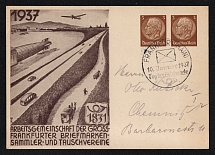 1937 'Frankfurt Stamp Collectors and Exchange Club', Propaganda Postcard, Third Reich Nazi Germany