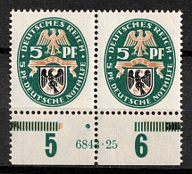 1925 5pf Weimar Republic, Germany, Pair (Mi. 375 HAN, Margin, Plate Numbers, CV $20)