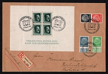 1937 (20 Apr) Third Reich, Germany, Registered cover franked with souvenir sheet, 1pf, 4pf, 5pf and 8pf tied by special Munich postmarks