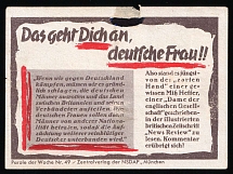 1933-1945 NSDAP Nazi Rare Propaganda, 'That Concerns You, German Woman!!', Slogan of The Week, Germany