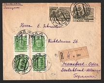 1930 (19 Jan) USSR Russia Registered cover from Leningrad to Frankfurt (Germany) with handstamp 'Accepted after sending mail' total franked 24k