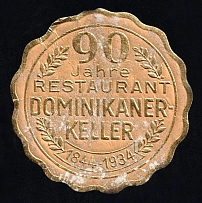 1934 Third Reich, Germany, 90th Anniversary of Restaurant 'Dominikaner - Keller', Advertising Stamp, Non-Postal