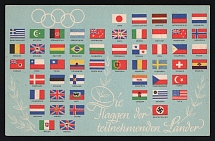 1936 'The Flags of the Participating Countries', Propaganda Postcard, Third Reich Nazi Germany