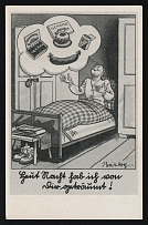 1936-1944 'Sweet dreams' Military Caricature Propaganda Postcard, Third Reich Nazi Germany