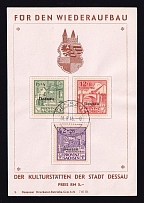 1946 Dessau, Local Post, Germany, Souvenir Sheet (Mi. I-III A, Dessau Postmark, Full Set)
