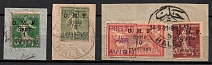 1920 Syria on pieces, French Mandate Territory, Provisional Issue, Airmail (Mi. 132 - 134, Canceled, CV $340)