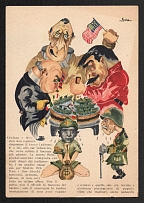 1944 'Delano and Winston Do Not Want to Disgust the Third Thief. It is to Him, to the Bolshevik Tsar, that the Most Delicious Morsel is Given', Propaganda Postcard, Third Reich Nazi Germany