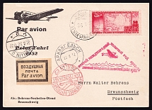 1932 (26 Aug) USSR Russia Airmail Polar postcard, First flight from Franz Josef Land to Braunschweig via Arkhangelsk, Berlin, paying 50k with red triangle Polar flight handstamps