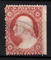 1857 3c Washington, United States, USA (Scott 26, Claret, Type III, Canceled, CV $30)