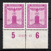1938 40pf Third Reich, Germany, Official Stamps, Pair (Mi. 154 HAN, Margins, Plate Numbers, CV $40)