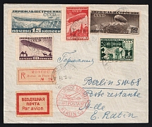 1931 Russia USSR Air Mail Moscow registered cover fr. imperf. 10k + 15k + 20k + 50k + 1r Airships to Berlin Germany