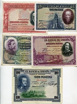 1925-1935 гг. Лот банкнот Испании. 25,50,100 песетас.