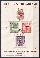 1946 Dessau, Local Post, Germany, Souvenir Sheet (Mi. I-III A, Small 'A' in 'Dessau', Print Error, Full Set, Signed)