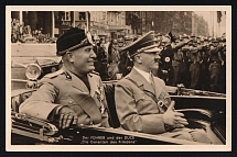 1937 'The Leader and the Duce 'The Guarantors of Peace'', Propaganda Postcard, Third Reich Nazi Germany