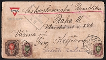 1920 'YMCA' Russia, Civil War, Military Mail Field Post Feldpost Cover from Vladivostok to Prague franked with 50k, 50k and 1r