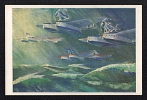 'Ten Year Aircraft Cruise: On the Atlantic, Cerrahova to Valencia', WWII Italy Propaganda Postcard, Mint