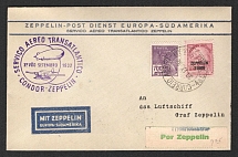 1932 (30 Sep) Brazil, Graf Zeppelin airship airmail cover from Recife - Friedrichshafen, Flight to South America 'Recife - Friedrichshafen' (Sieger 184)