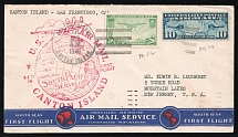 1940 United States, First Flight Canton Island - New Zealand, Airmail cover, Canton Island - San Francisco - New Jersey, franked by Mi. 300, 400