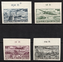 1952 Republic of Poland, Airmail (Mi. 728 B - 731 B, Full Set, Margins, Plate Numbers, Imperforate, CV $40, MNH)