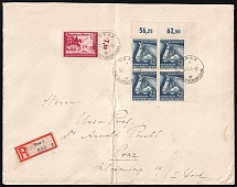 1941 (10 Jul) Third Reich, Germany, Registered Cover from and to Graz franked with Mi. 775 and block of four of Mi. 779 (Margins, Plate Numbers, CV $150)