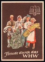 1937-1938 'Joy Through the WHW', Propaganda Large Label Stamp, Third Reich Nazi Germany