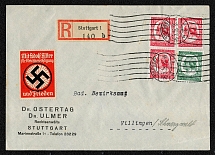 1935 Registered cover from Postamt Stuttgart with Propaganda label