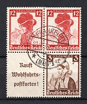 1935 Third Reich, Germany (Se-tenant, Coupon, Block of Four, Canceled, CV $50)