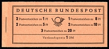 1958-60 Compete Booklet with stamps of German Federal Republic, Germany, Excellent Condition (Mi. MH 4 Y II, 2 x Mi. 285, 2 x Mi. 179, 2 x Mi. 183, 3 x Mi. 185, 1 x 182, CV $120)