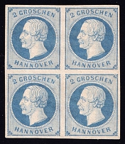 1859 2gr Hanover, Germany, Block of Four (Mi. 15 a, CV $200)