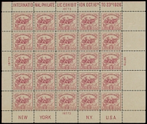 United States - Classic Stamps, Proofs and Multiples - 1926, Battle of White Plains, 2c carmine rose, Philatelic Exhibition souvenir sheet of 25, plate No.18773, full OG (partially missing on the left and bottom margins), NH, …