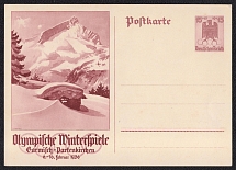 1935 Winter Olympic Games in Garmisch-Partenkirchen, Third Reich, Germany, Postal Card