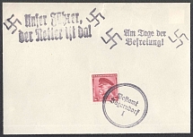 Souvenir Sheet 'Our Fuhrer, the Liberator is here!', 'The day of the Liberation'. Provisional Postmark JAGERNDORF (Knorv). Occupation of Sudetenland, Germany