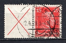 1927 15pf Third Reich, Germany (Coupon, Mi. W 23, Canceled, CV $390)