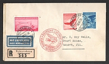 1936 (16 Jun) Liechtenstein, Hindenburg airship Registered airmail cover from Triestenberg to Geneva (United States), Flight to Noth America 'Frankfurt - Lakehurst' (Sieger 417 B)