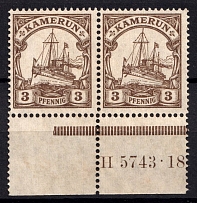 1900 3pf Cameroon, German Colonies, Kaiser’s Yacht, Germany, Pair (Mi. 20, Control Number)