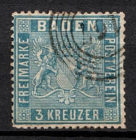 1860-61 3k Baden, German States, Germany (Mi. 10 a, Sc. 12, Canceled, CV $120)