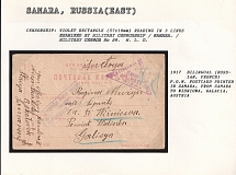 1917 Bilingual (Russian, French) P.O.W. Postcard printed in Samara, from Samara to Wisniowa, Galacia, Austria. SAMARA Censorship: violet rectangle (57 x 18 mm) reading in 3 lines