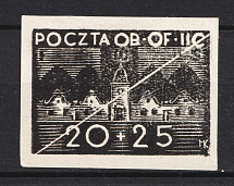 1944 20f+25f Woldenberg, Poland, POCZTA OB.OF.IIC, WWII Camp Post (Black Proof of Fi. 43, Signed)