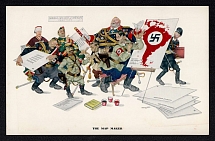 'The Map Maker', United States, WWII Anti-Axis Propaganda, Hitler Mussolini Tojo Caricatures, Postcard From Esquire Magazin, Mint
