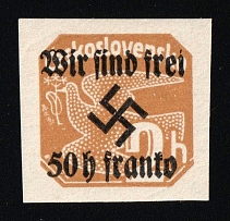 1938 50h on 2h Occupation of Rumburg, Sudetenland, Germany (Mi. 24, MNH)