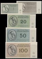 Judaica - 1943, Theresienstadt Ghetto paper money, 1k-100k, set of five (less 2k and 5k for completion), excellent uncirculated condition, Est. $300-$400…