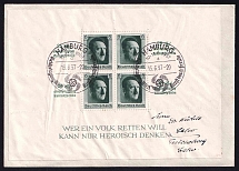 1937 Third Reich, Germany, Cover from Hamburg (Mi. Bl. 9, CV $330, Special Cancellation)