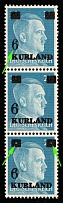 1945 6pf on 20pf Kurland, German Occupation, Germany, Strip (Mi. 3 II, 3 VI, Thin '6', 'Hole' in Both Overprint Squares, Signed, CV $170, MNH)