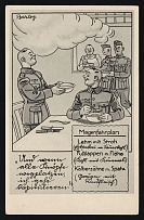 1936-1944 'Stomach schedule' Military Caricature Propaganda Postcard, Third Reich Nazi Germany, 2nd printing