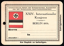 1934 Third Reich, Germany, Berlin, '24th International Congress', Luggage Tag (Mint)