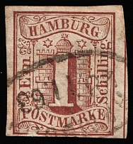 1859 1s Hamburg, German States, Germany (Mi 2, Canceled, CV $140)