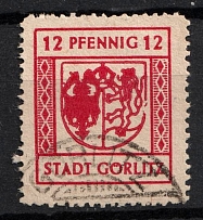 1945 12pf Gorlitz, Germany Local Post (Broken Coat of Arms, Print Error, Canceled)